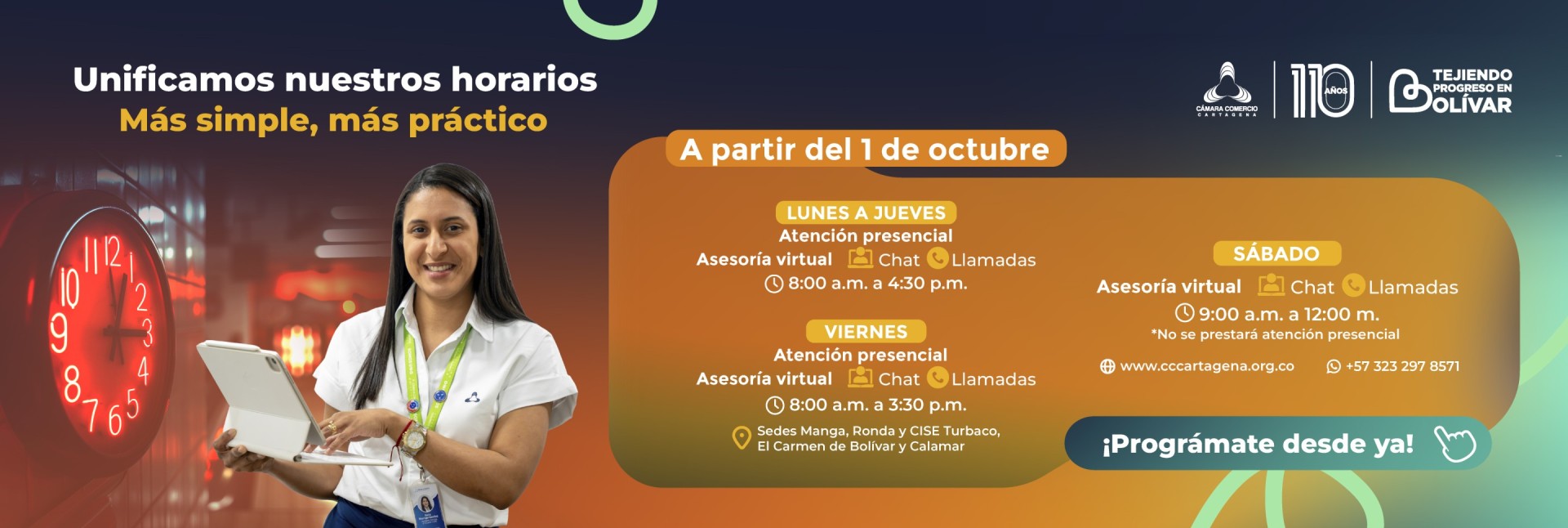 Modificación horarios desde lunes 1 de octubre