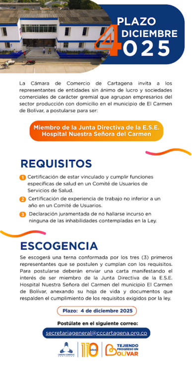 Convocatoria Junta Directiva de la E.S.E. Hospital Nuestra Señora del Carmen